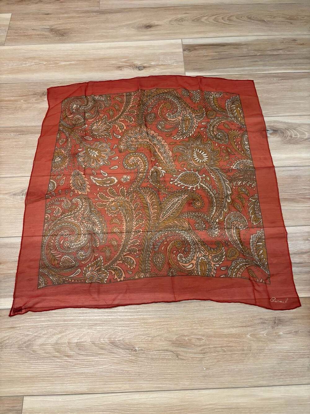 Burmel Vintage Paisley Print Hand-Rolled Edge Silk Scarf